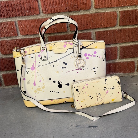 Henri Bendel RARE! Set! Splatter Paint Bag & Wallet - Picture 2 of 12
